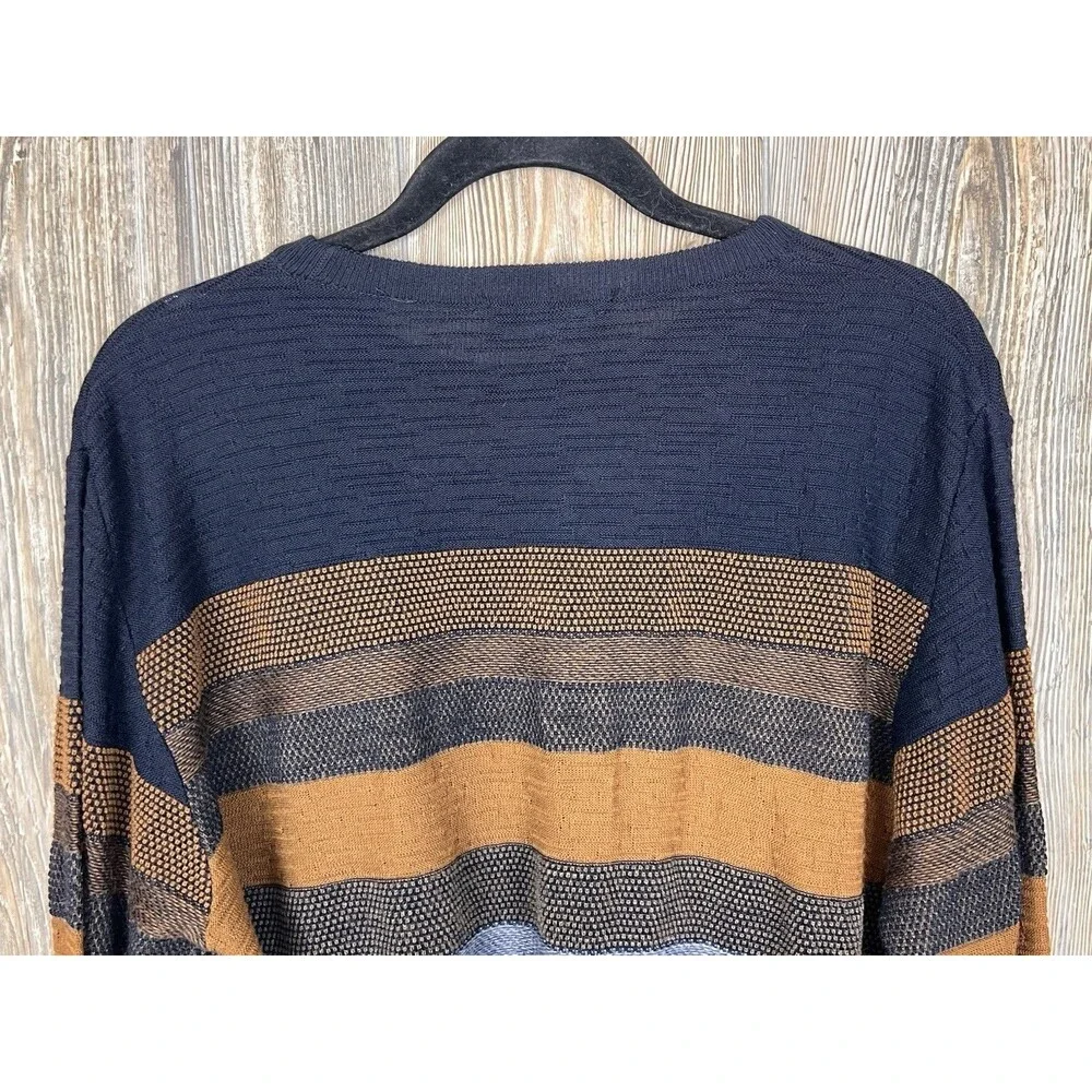 Bullock & Jones Striped Virgin Wool & Acrylic Sweater‎ Size L Blue/Brown ITALY